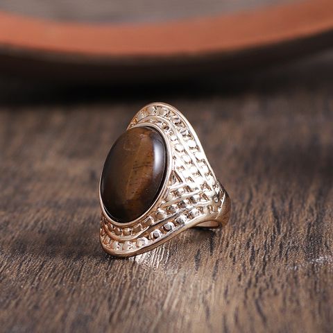 Elegant Glam Oval Alloy Plating Inlay Natural Stone 18k Gold Plated Women's Wide Band Rings Rings