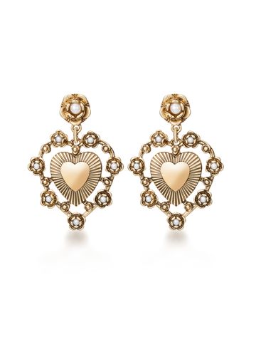 1 Pair Vintage Style Commute Heart Shape Flower Plating Inlay Alloy Artificial Pearls 14k Gold Plated Drop Earrings