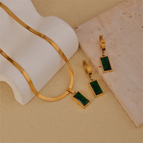 Casual Simple Style Classic Style Square K Gold Plated Zircon 304 Stainless Steel Copper Wholesale Earrings Necklace