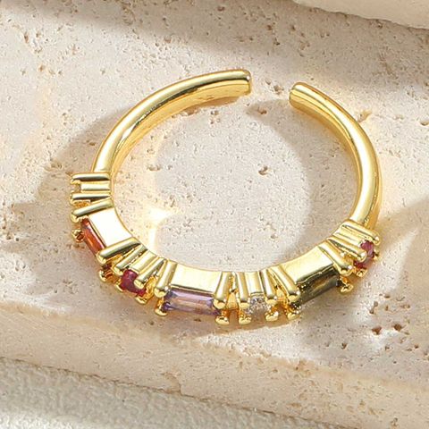 Vintage Style Simple Style Commute Solid Color Copper Plating Inlay Zircon 14k Gold Plated Open Rings