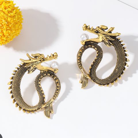 1 Pair Chinoiserie Dragon Alloy Ear Studs