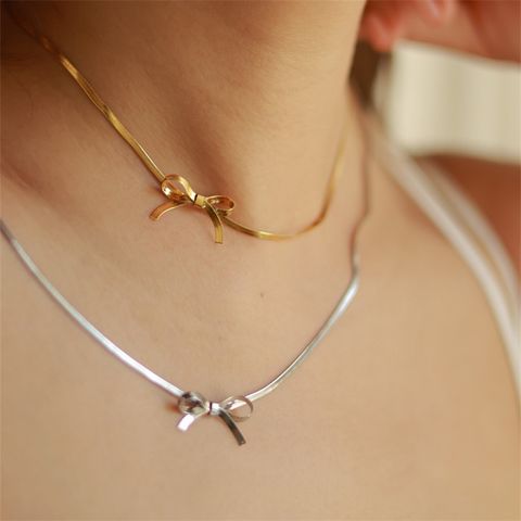 Rostfreier Stahl 18 Karat Vergoldet Einfacher Stil Klassischer Stil Überzug Bogenknoten Halskette
