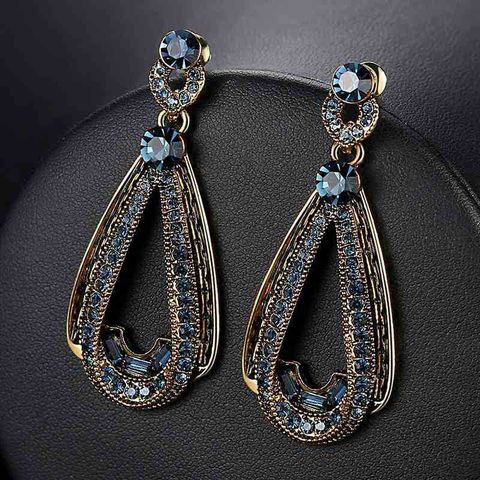 1 Pair Vintage Style Water Droplets Plating Inlay Alloy Artificial Rhinestones 18k Gold Plated Drop Earrings
