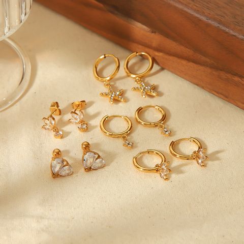 1 Pair Luxurious Simple Style Starfish Heart Shape Polishing Plating Inlay 304 Stainless Steel Zircon Drop Earrings