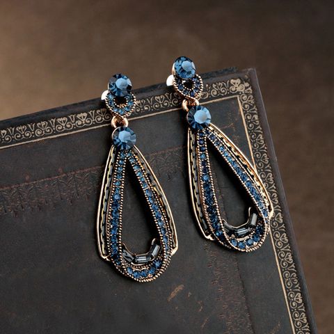 1 Pair Vintage Style Water Droplets Plating Inlay Alloy Artificial Rhinestones 18k Gold Plated Drop Earrings