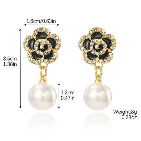 Retro Flower Metal Plating Artificial Gemstones Women's Earrings 1 Pair