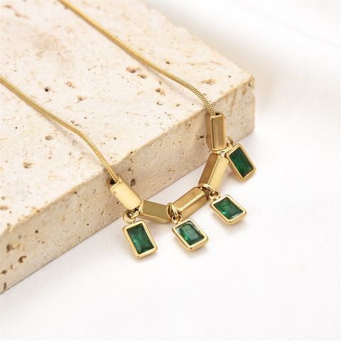 Simple Style Rectangle Stainless Steel Plating Inlay Artificial Gemstones Necklace