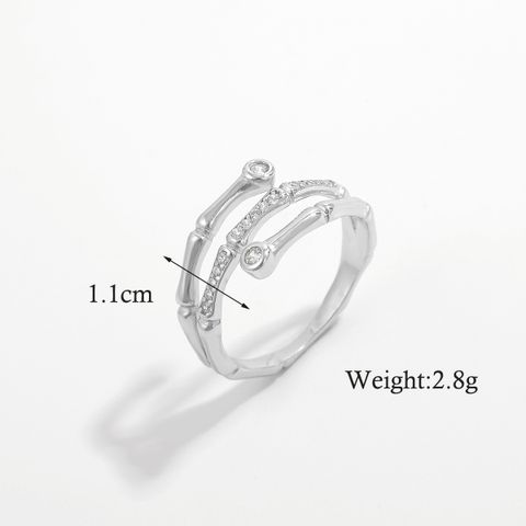 Sterling Silver Y2K Simple Style Bamboo Solid Color Shiny Metallic Plating Zircon Rings