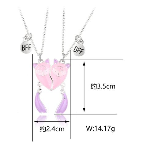 Cartoon Style Cute Heart Shape Fox Alloy Girl's Pendant Necklace