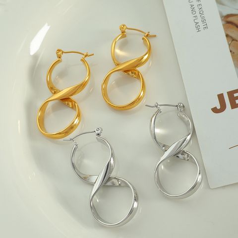 1 Pair Retro Simple Style Infinity Curve Lines Plating Titanium Steel 18k Gold Plated Earrings