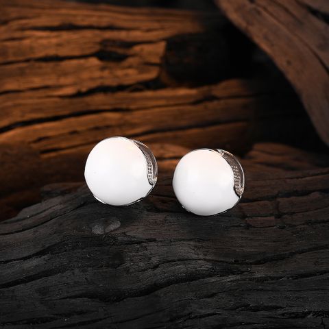 1 Pair Casual Solid Color Plating Sterling Silver White Gold Plated Ear Studs