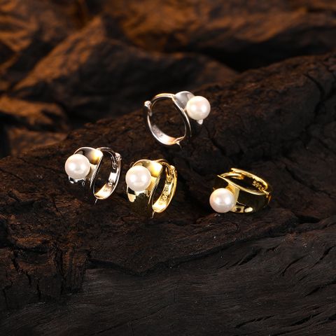1 Pair Casual Round Plating Inlay Sterling Silver Shell 24k Gold Plated White Gold Plated Earrings