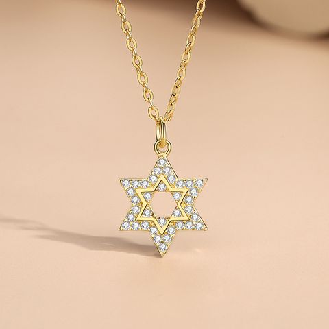 Simple Style Star Sterling Silver Plating Inlay Zircon Pendant Necklace