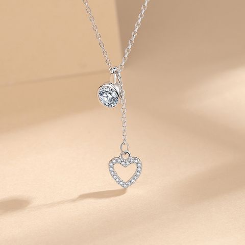 Simple Style Heart Shape Sterling Silver Plating Inlay Zircon Pendant Necklace