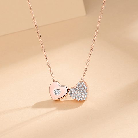 Simple Style Heart Shape Sterling Silver Plating Inlay Zircon Pendant Necklace