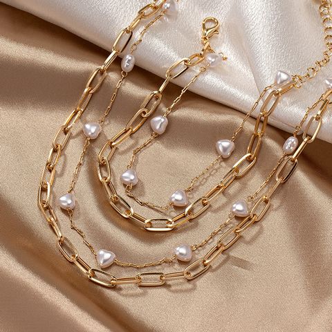 Ig Style Elegant Retro Heart Shape Imitation Pearl Alloy Women's Bracelets Necklace