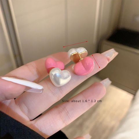 1 Pair Cute Simple Style Heart Shape Inlay Arylic Alloy Acrylic Ear Studs