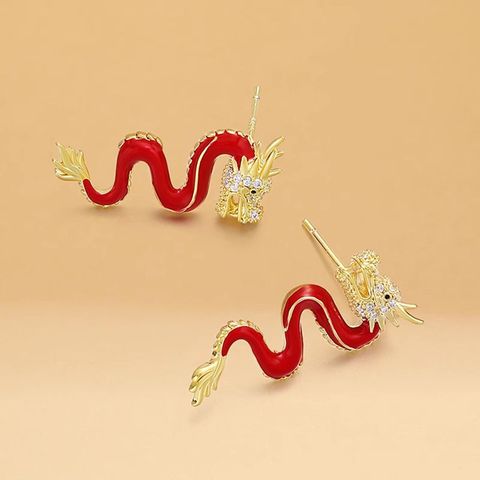 1 Pair Ig Style Simple Style Dragon Plating Inlay Alloy Rhinestones Gold Plated Ear Studs