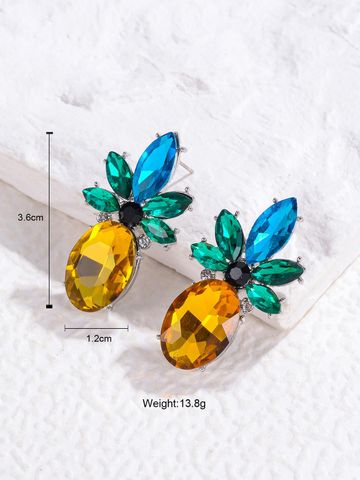 1 Pair Cute Shiny Pineapple Inlay Alloy Rhinestones Ear Studs