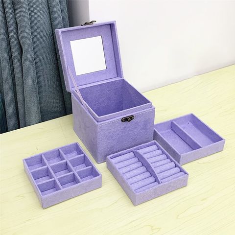Classic Style Solid Color Flannel Rivet Jewelry Boxes