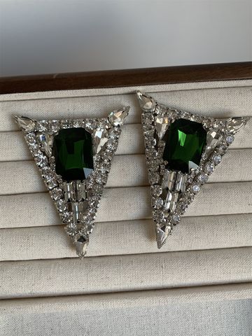 1 Pair Retro Exaggerated Triangle Plating Inlay Alloy Rhinestones Silver Plated Ear Studs