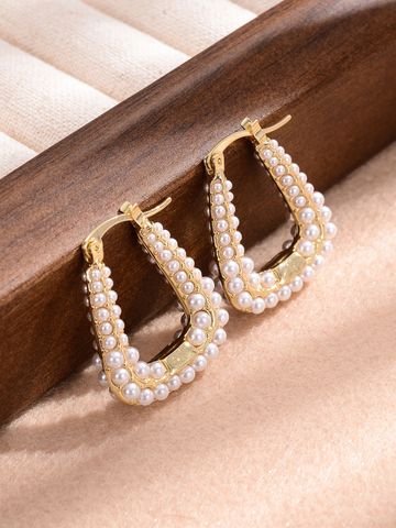 1 Pair Elegant Baroque Style Geometric Inlay Alloy Artificial Pearls Earrings