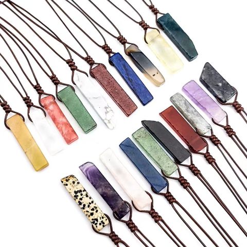 Ethnic Style Geometric Natural Stone Leather Rope Unisex Pendant Necklace