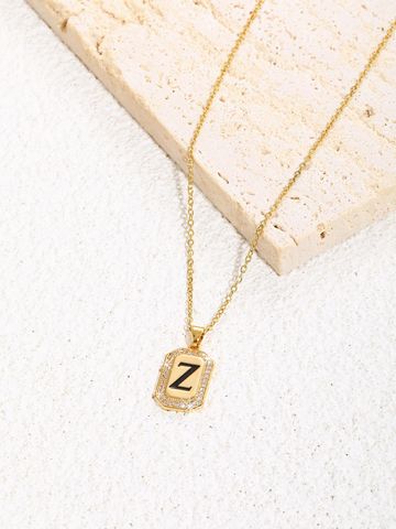 Vintage Style Commute Letter Stainless Steel Copper Plating Inlay Zircon 18k Gold Plated Pendant Necklace