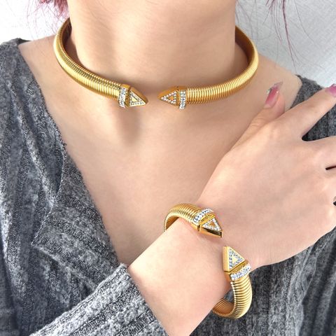 Elegant Geometric Stainless Steel Plating Inlay Zircon 18k Gold Plated Bracelets Necklace