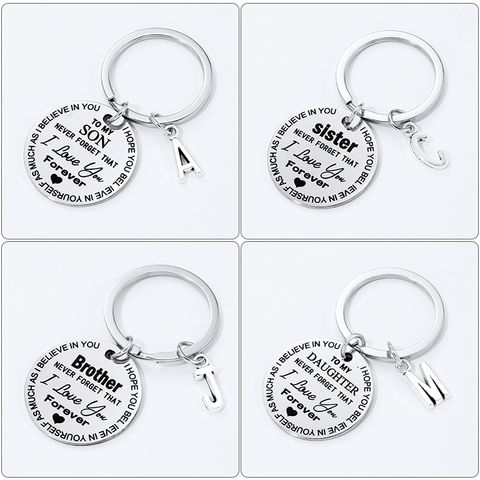 Simple Style Round Letter Stainless Steel Bag Pendant Keychain