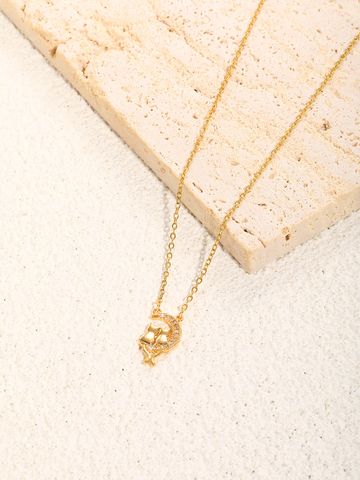 Cute Simple Style Moon Cat Rhombus Copper Plating Inlay Zircon 18k Gold Plated Pendant Necklace