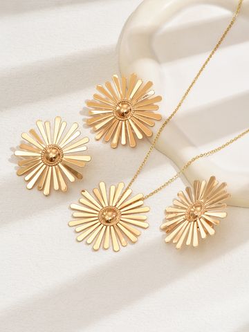 Stainless Steel 14K Gold Plated Elegant Exaggerated Plating Daisy Rings Earrings Necklace