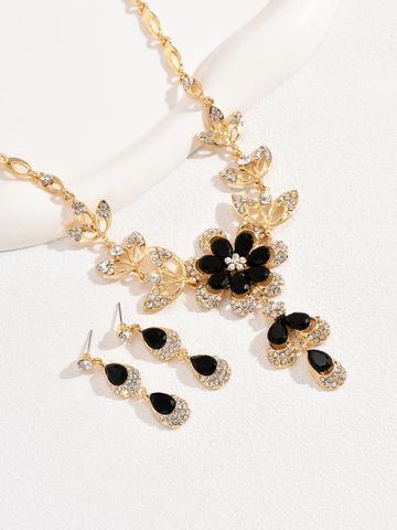 Elegant Glam Flower 14K Gold Plated Glass Alloy Wholesale Earrings Necklace