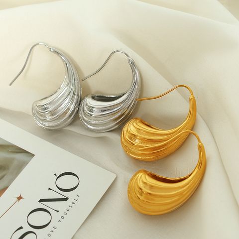 Elegant Formal Simple Style Stripe Water Droplets Titanium Steel Plating Inlay 18k Gold Plated Rings Earrings