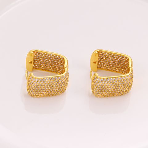 1 Pair Classic Style Leopard Plating Inlay Artificial Gemstones Copper Zircon 18k Gold Plated Hoop Earrings