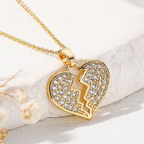 Elegant Romantic Letter Heart Shape Copper Plating Hollow Out Inlay Zircon Pendant Necklace