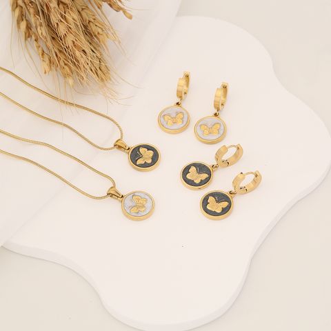Stainless Steel 18K Gold Plated IG Style Retro Enamel Plating Butterfly Turquoise Earrings Necklace