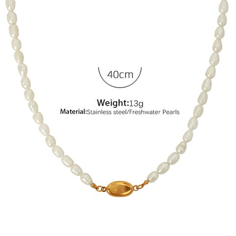 Elegant Formal Simple Style Round Freshwater Pearl Titanium Steel Beaded Plating 18k Gold Plated Bracelets Necklace