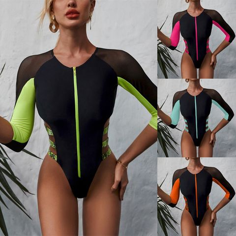 Women's Modern Style Simple Style Color Block 1 Piece Tankinis Swimwear