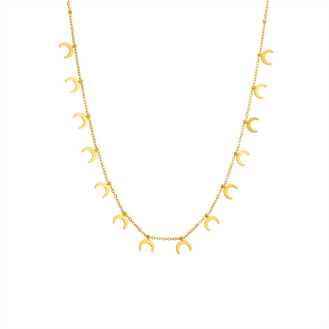 Titanium Steel 18K Gold Plated Elegant Plating Moon Heart Shape Butterfly Rhinestones Necklace
