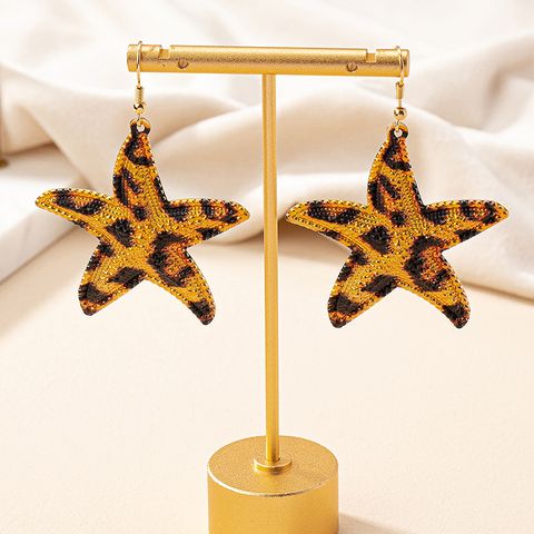 1 Pair Retro Starfish Leopard Plating Alloy Ear Studs