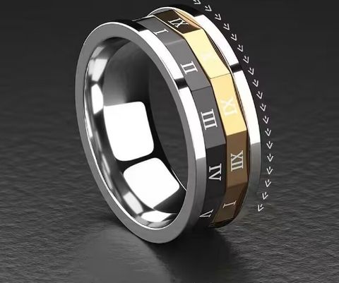 Simple Style Roman Numeral Titanium Steel Plating Men's Rings