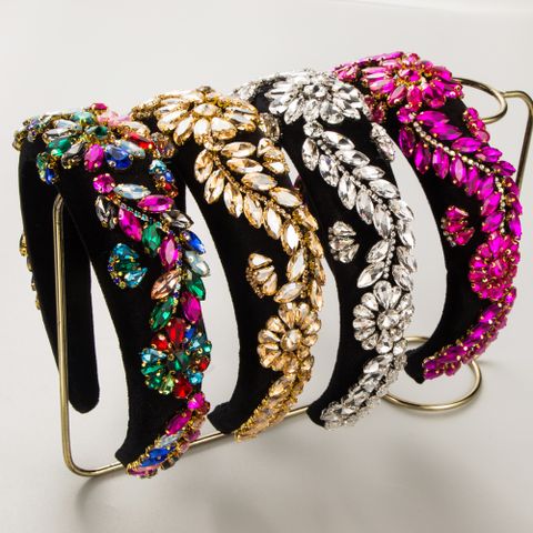 Women's Vintage Style Flower Flannel Inlay Artificial Gemstones Hair Band