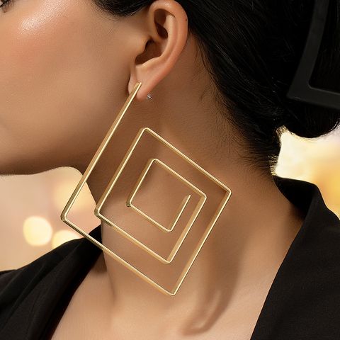 1 Pair Exaggerated Square Plating Alloy Gold Plated Hoop Earrings