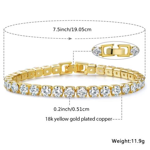 Classic Style Solid Color Copper Plating Inlay Zircon 18k Gold Plated Tennis Bracelet