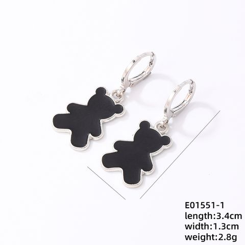 1 Pair IG Style Cute Simple Style Cartoon Bear Enamel Plating 304 Stainless Steel Rhodium Plated Drop Earrings