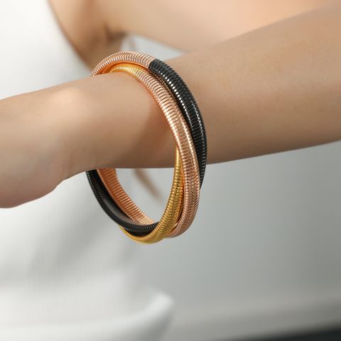Simple Style Color Block Solid Color Titanium Steel Plating Bangle