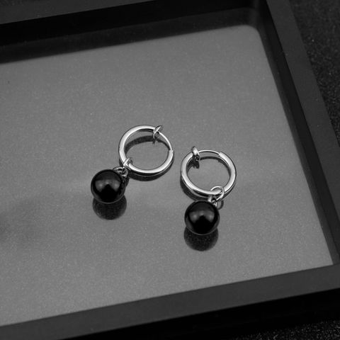 1 Pair Simple Style Pearl Polishing Stainless Steel Drop Earrings