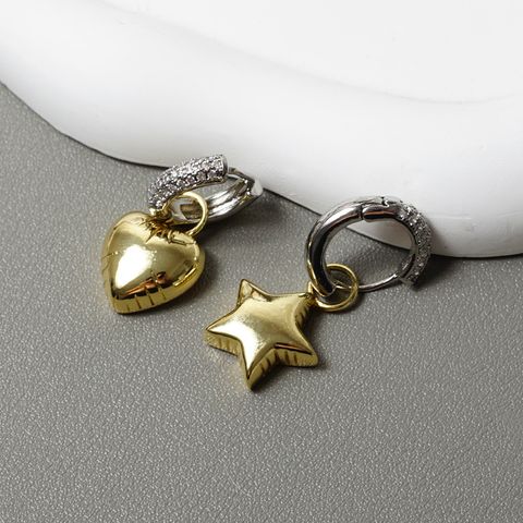 1 Pair Simple Style Star Heart Shape Plating Inlay Metal Artificial Diamond Drop Earrings