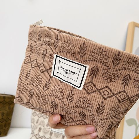 Vacation Flower Corduroy Square Makeup Bags